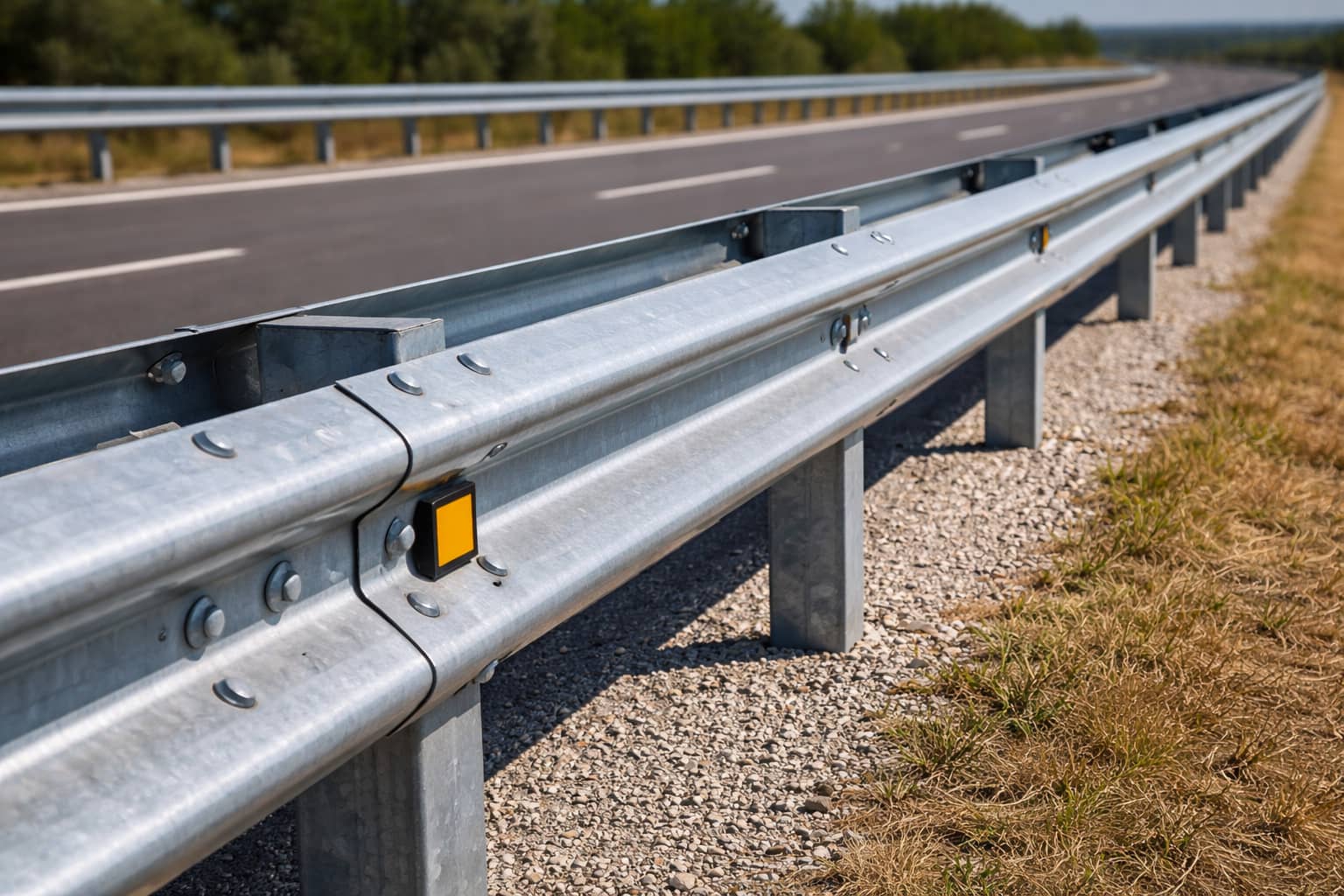 Guardrail along a curved highway