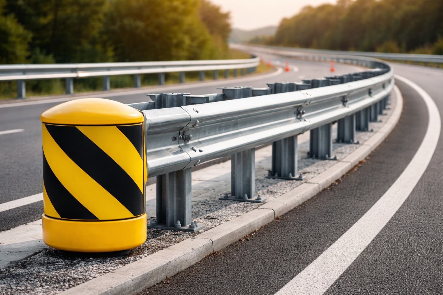 Highway safety barrier at dusk